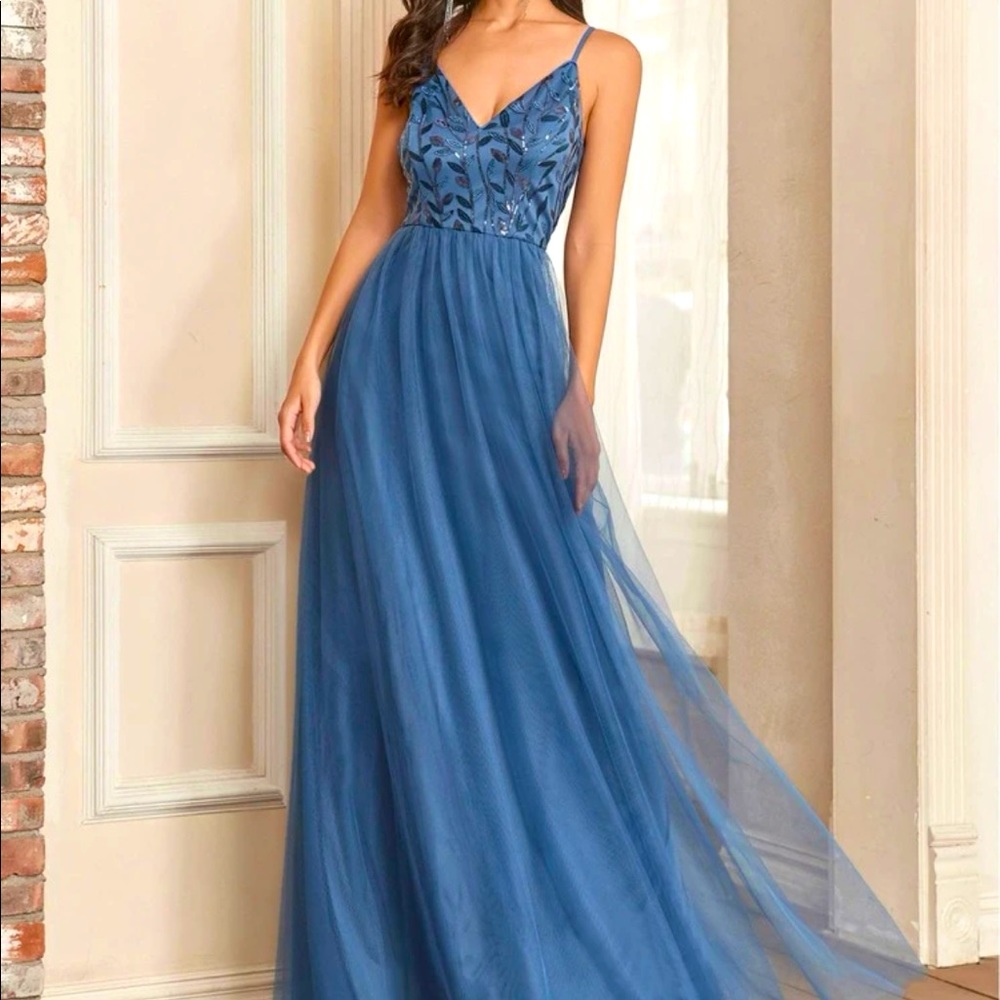 Dusty Blue Sequin Tulle Dress